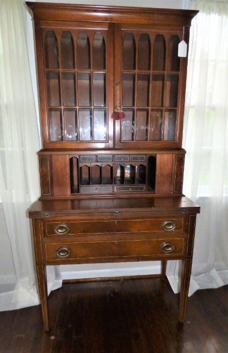 Antique Hepplewhite Secretary with sliding doors & fold-out writing surface. With Key