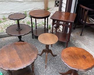 multiple end and occasional tables, some scalloped edge, victorian pie crust