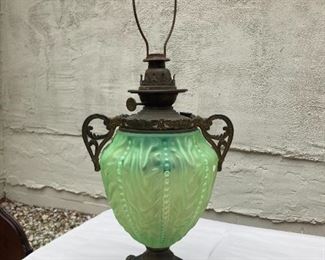 green glass lamp. works; needs to be rewired