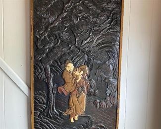 carved wooden screen, one of a series of four