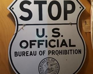 1920's Bureau of Prohibition DOJ Department of Justice Porcelain Sign  17"w 20" h
