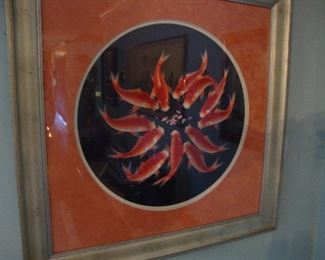 Painted silk goldfish framed