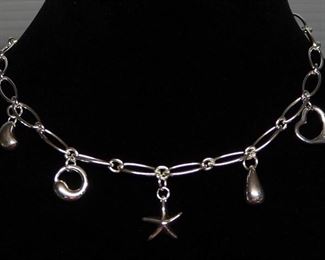 Tiffany Sterling Silver Necklace, 16" Long, With 5 Pendants Of Various Shapes, Approx 22.7 g Total Weight