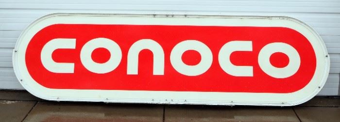 Conoco Double-Sided Fiberglass Gas Station Sign With Metal Frame, Approx 35" High x 120" Wide