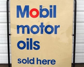 Mobil Motor Oils Double-Sided Metal Sign In Steel Tube Frame