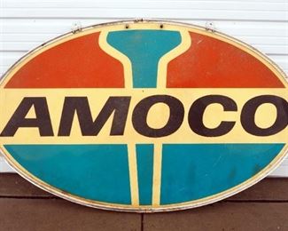Amoco Double-Sided Fiberglass Gas Station Sign In Metal Frame, Approx 45" High x 74" Wide