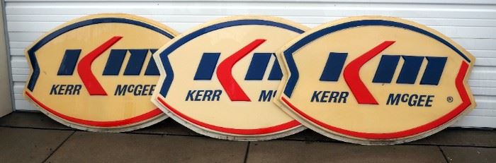 Kerr & McGee Molded Plastic Gas Station Signs, Qty 3, Each Approx 34" High x 52" Wide
