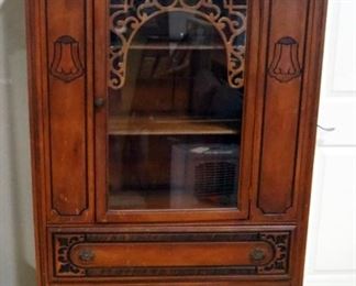 Antique China Cabinet With Glass Door And Lower Drawer, Dovetail Construction, 68.5' High x 38" Wide x 14" Deep