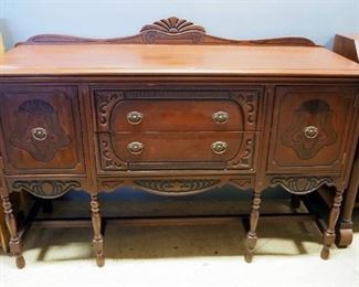 Vintage Buffet With 2 Drawers, 2 Side Cabinets And Decorative Crown, Dovetail Construction, 42" High x 60" Wide x 20" Deep