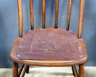 Side Chair With Spindle Back And Leather Covered Seat