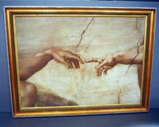 Michelangelo (Italian, 1475-1564) "Creation Of Adam" Detail Print, Framed, 61" W x 46" H
