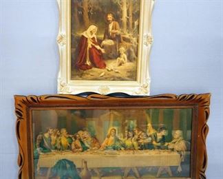 Variant Of da Vinci "The Last Supper", Framed Under Glass, 35" W x 19" H, And Charles Bosseron Chambers "The Holy Family" Print, Framed, 16" W x 19" H