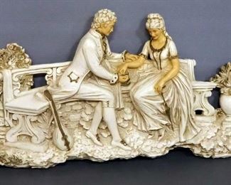 High Relief Dimensional Wall Hanging Artwork Of Colonial Couple, 31" W x 18" H x 3.25" D