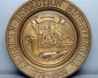 Bronze 1976 American Revolution Bicentennial Missouri High Relief Plate, 9.5" Dia.