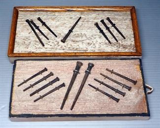 Antique Square Head Nails Mounted On Display Board