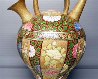 Cloisonne Style Pitcher With Conical And Flared Spouts
