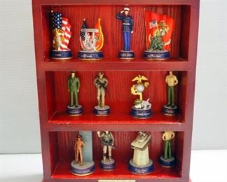 Marine Corps Curio Collection Complete Set Of 12 Individually Numbered Pieces In Display Stand, USMC Yard Sign And USMC Belt With Pouch