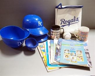 Kansas City Royals Collectibles, Includes Batting Hat Bowls, Mugs, Ball, Snack Bag, Magazines And More