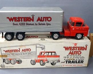 Vintage Marx Toys Western Auto Miniature Tractor Trailer, Approx 25" Long, In Original Box
