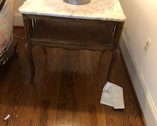 Pair marble top side tables