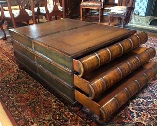 Theodore Alexander Oversized stack of books, wood coffee table with drawers 