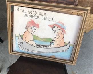 Besties in an embroidered canoe
Very old and no one we know . Great gift for your bestie