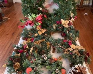 3 Big Wreaths 4 Swag Wreaths and 5 Bags Large Pine Cones