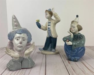 3 Porcelain Clown Figures