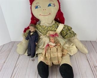 3 Vintage Dolls Raggedy Ann Boy and Girl Doll