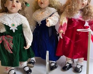 Assorted Porcelain Dolls Doll Stands and Doll Glasses
