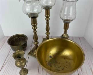 Brass Home Decor Candleholders Dishes and Small Vase