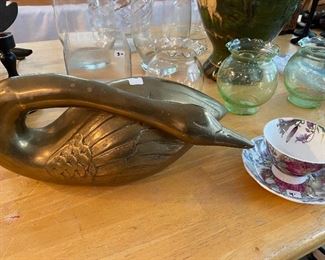 Large brass swan
