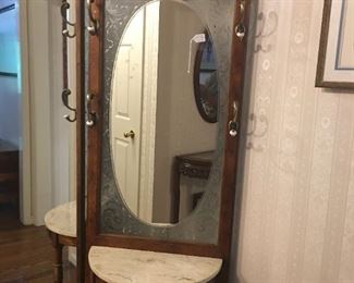 hall tree with marble top and mirror