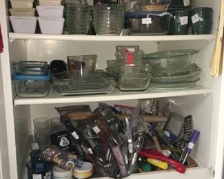 Fifties table clothes and various kitchen cook ware