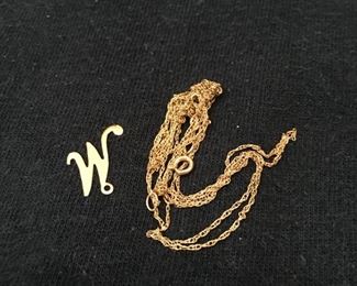 14k monogram  M      1.g  /14k gold necklace 2.g