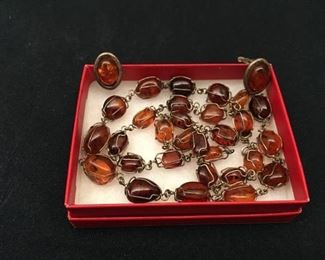 925 sterling silver and amber earrings and necklace 