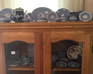 wedgewood  china / oak china cabinet