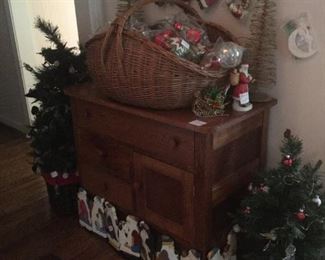 Christmas assortment on oak wash stand 
