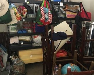 various collection of christmas bags, old chairs, world globe, kitchenware and much more