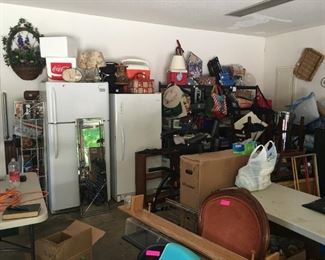 two refrigerator freezers , mirrors, chairs, shelves, medical supplies, tables, wall decor, great bargins