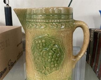 Stoneware Cream and Green Grape Pitcher 