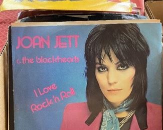 Box of Vintage 45 Records (Some with Sleeves)