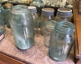 Old mason, kerr, crown, ideal, ball jars 