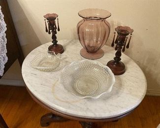 Round marble top Victorian side table 