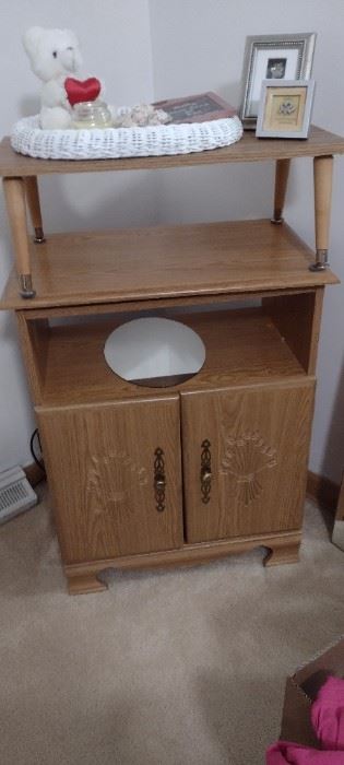 Great microwave cart.
Small table on top