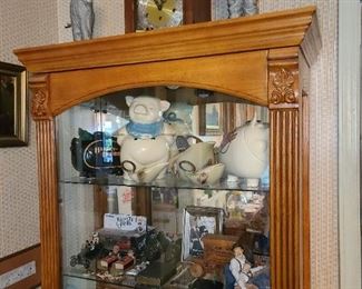 Wood Framed Display Case Cabinet With Sliding Door