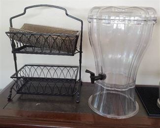 3 Gallon Plastic Drink Dispenser, Metal Display Rack
