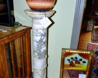 Marble column, Acoma pottery, mirror