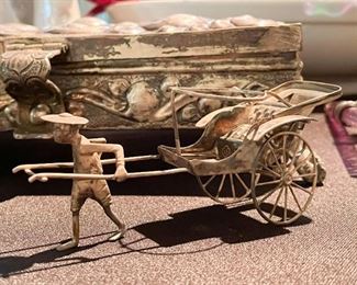 Antique / Vintage Sterling Silver Asian Rickshaw Figurine