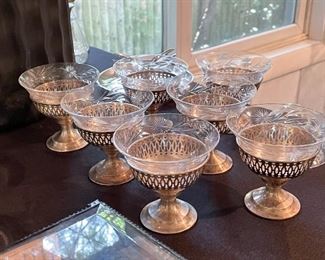 Vintage Silver & Etched Glass Dessert Cups 